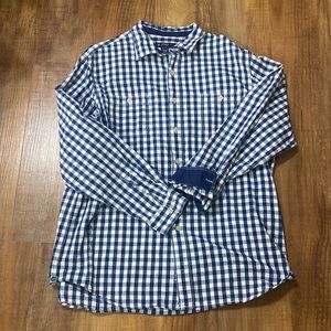 Daniel Cremieux navy blue & white plaid long sleeve button down shirt size XL